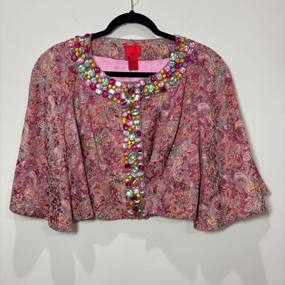 VTG Cristina Pink Paisley Jacquard Bolero Jacket Women L Cocktails Church - Picture 1 of 9